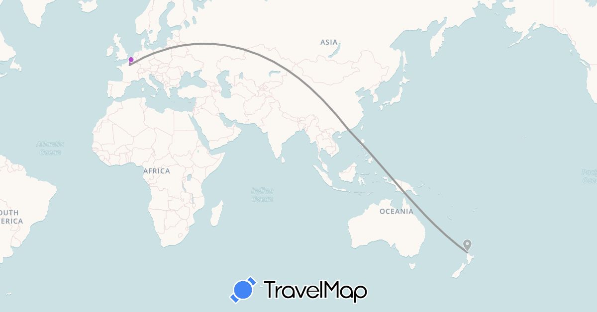 TravelMap itinerary: driving, plane, train in France, Hong Kong, New Zealand (Asia, Europe, Oceania)