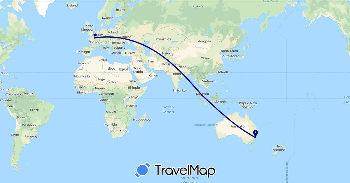 TravelMap itinerary: driving in Australia, France, Malaysia (Asia, Europe, Oceania)